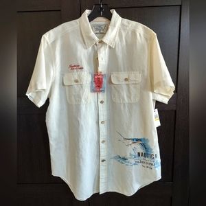 Nautica Linen Blend Castaway Collar Shirt NWT